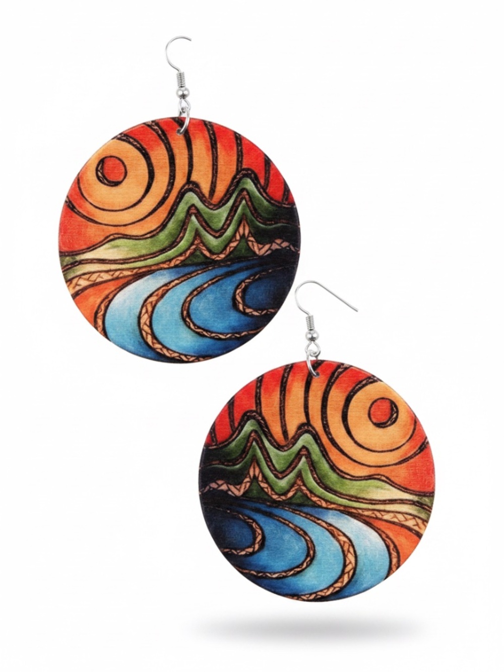 Womens Round‎ Wood Earrings